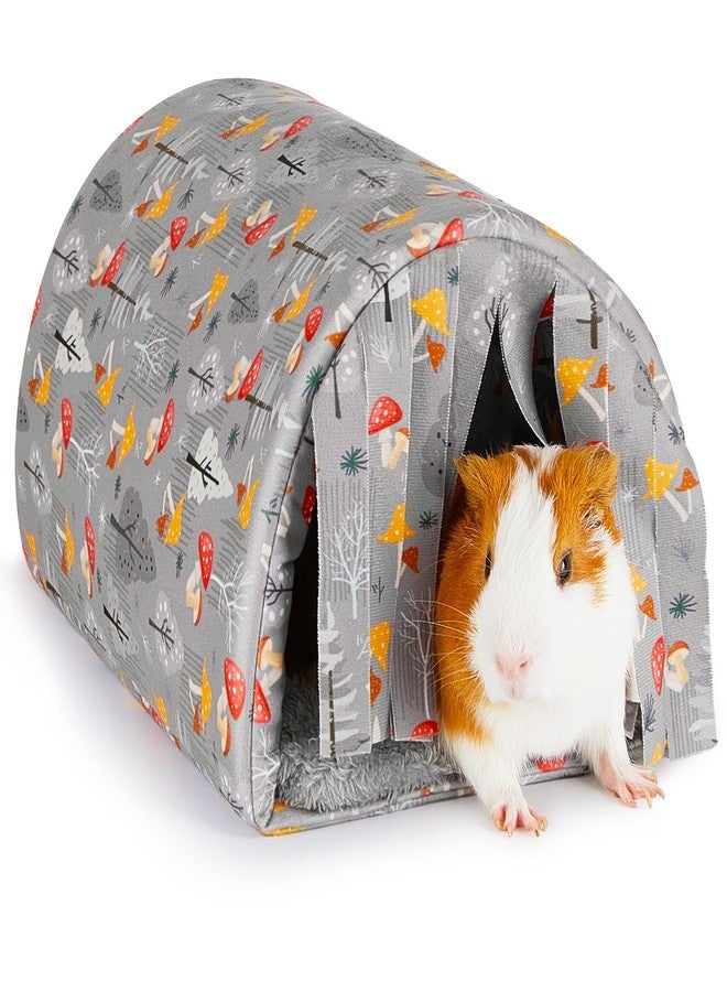 Glittme Guinea Pig Hideout with Curtain and Tunnel - Soft Bed with Cushion - Suitable for Guinea Pig, Hamster, Chinchilla, Bunny - Grey Mushrooms - Image 1